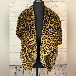 CATHERINE MALANDRINO Leopard Print Faux Fur Jacket Vest‎ Open Front Size Small